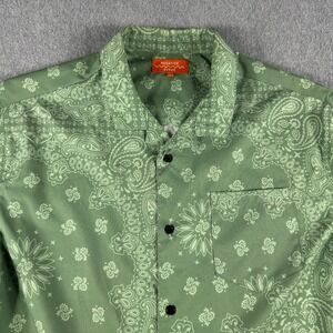 Negative Space Button Up Camp Shirt Men's L Paisley Green